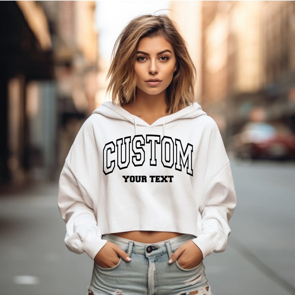 Custom Crop Hooded Sweatshirt, Personalized cropped hoodies, Team hoodies, Varsity Cropped Sweatshirt, Personalized College Letters Hoodie