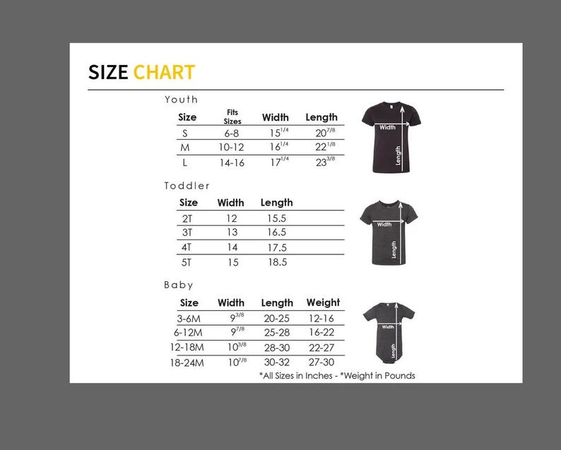the size chart for a t - shirt