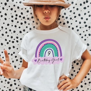 9 Birthday Girl Shirt, 9th Birthday Gift, 9th Birthday Shirt, Rainbow Birthday T-Shirt, Birthday Party Tee, Birthday Gift For Girl