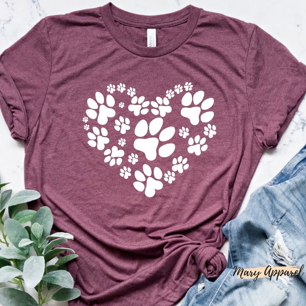 Heart Paw Shirt, Dog Lover Shirt, Dog Lover Gift, Dog Paw Shirt, Paw Print Shirt, Animal Lover Shirt, Paw Love Tee, Pet Lover Shirt