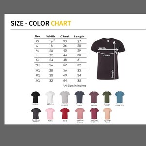 the size chart for a t - shirt