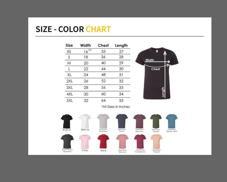 the size chart for a t - shirt