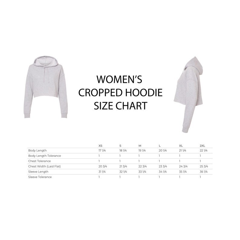 a women's cropped hoodie size chart