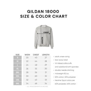 a diagram showing the size and color of a sweatshirt