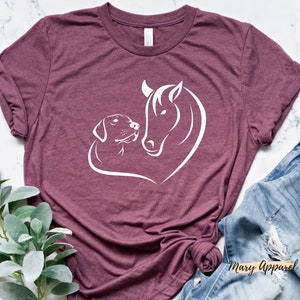 Horse Dog Lover Shirt, Dog Lover Gift, Horse Lover Gift , Heart Dog Horse Tees, Dog Lover Tee Shirt, Pet Lover Shirt, Animal Lover Shirt