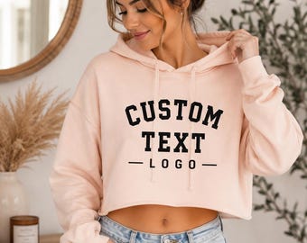 Custom Women's Cropped Fleece Hoodie, Personalized Women Hoodie, Custom Text - Logo On Hoodie