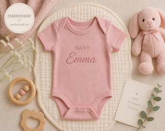Custom Name Embroidered Onesie, Baby Name Outfit, Personalized Baby Gift, Newborn Bodysuit