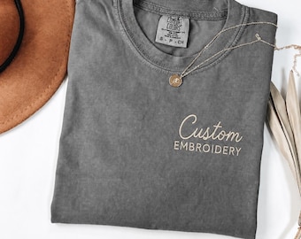 Embroidered Logo Tee: Soft Vintage Colors - Custom Text Options