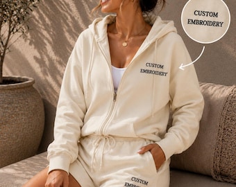 Embroidered Bridal Lounge Set - Hoodie and Shorts Matching Outfit