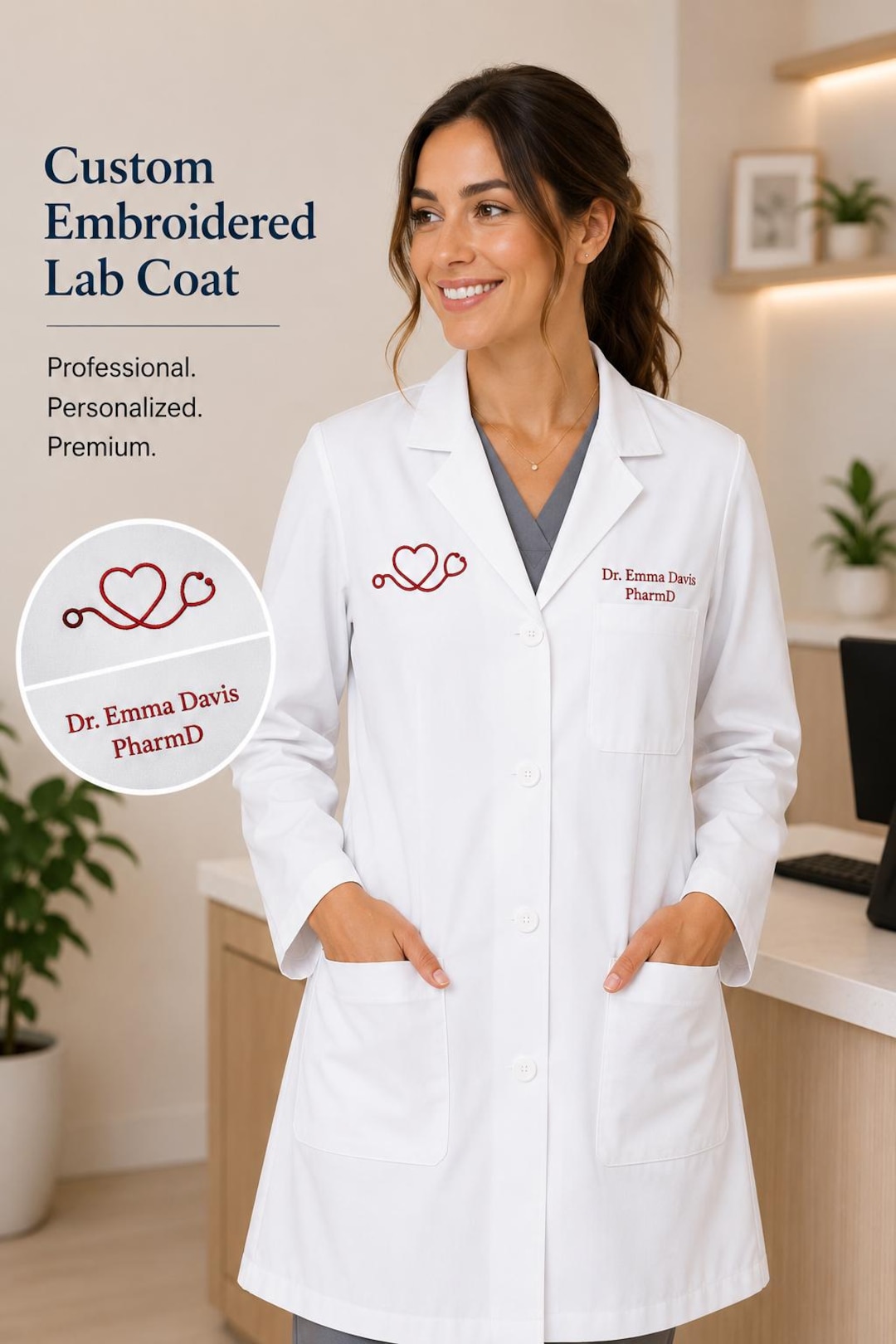 Personalized Lab Coat, White Medical Jacket (custom Name & Logo) - Etsy