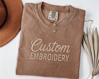 Comfort Colors Embroidered T-Shirt, Vintage Style (Custom Logo, Unisex)