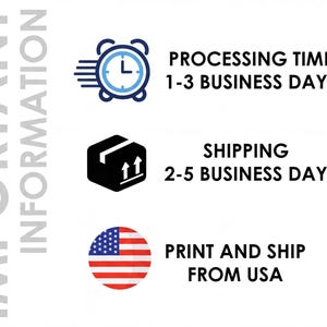 a white poster with a clock and other business related items