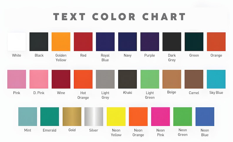 a color chart for a text color chart