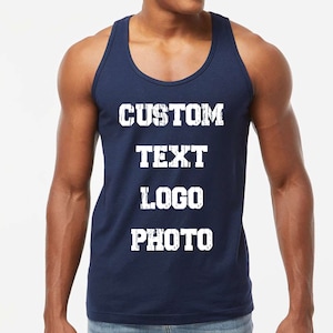 Camiseta sin mangas unisex con texto personalizado, camiseta sin mangas personalizada, diseño personalizado, camiseta sin mangas del equipo deportivo personalizado, impresión frontal trasera, mujeres, hombres imagen 1