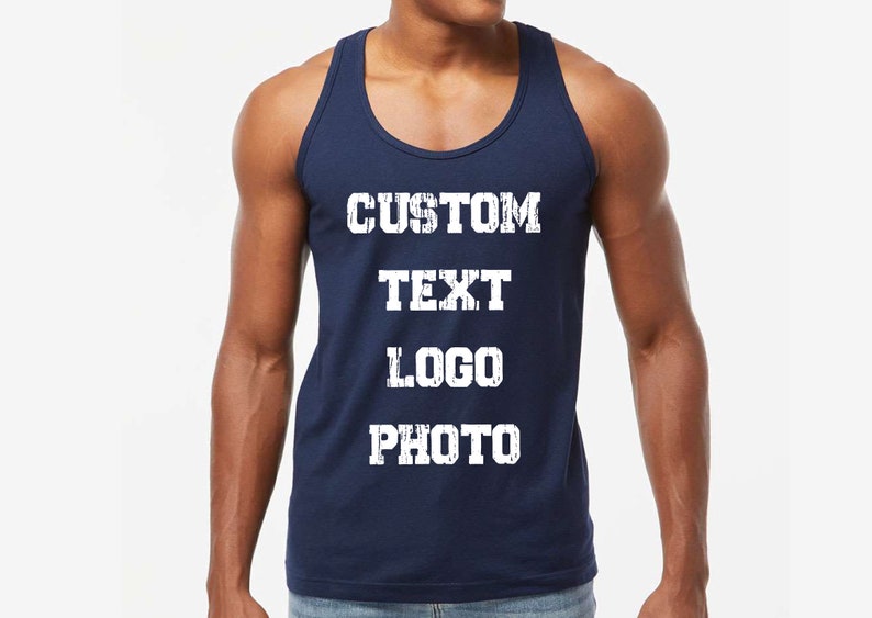 Camiseta sin mangas unisex con texto personalizado, camiseta sin mangas personalizada, diseño personalizado, camiseta sin mangas del equipo deportivo personalizado, impresión frontal trasera, mujeres, hombres imagen 1