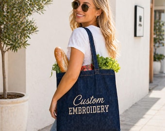 Denim Tote Bag: Personalized Embroidery (Reusable, One Size)