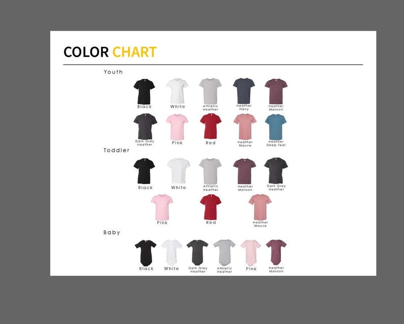 the color chart for a t - shirt