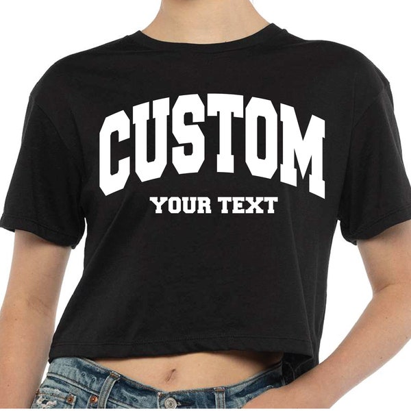 Custom College Letters Women Crop Top, Custom Retro Crop Top, Custom Design Cropped Shirt, Personalized Retro Crop Top, Custom Text Shirt