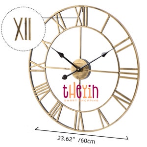 Bronze 60/40cm Large Skeleton Metal Roman Wall Clock Big Numerals Giant Open Round Face Handmade 60 cm