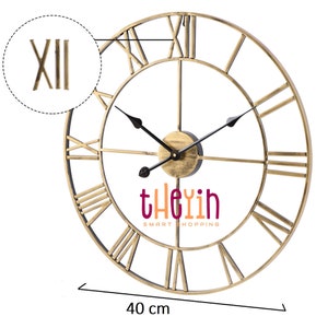 Bronze 60/40cm Large Skeleton Metal Roman Wall Clock Big Numerals Giant Open Round Face Handmade 40 cm