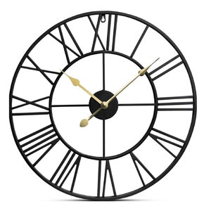Handmade 24inch/60cm Classic Metal Round Shaped Antique Industrial Iron skeleton Roman Numerals home decor black Wall Clock