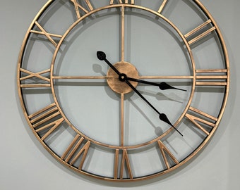 Bronze 60/40cm Large Skeleton Metal Roman Wall Clock Big Numerals Giant Open Round Face Handmade