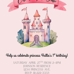 Princess First Birthday Invitation | One Upon a Time | Fairytale Castle Invite | Editable Template | Instant Download
