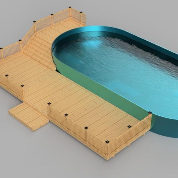 Plans for multi-level above ground pool deck 21'X43'X54", upper 6'x12', lower 12'x40'