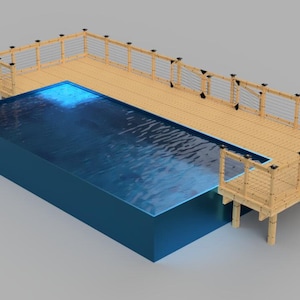 Plans pour terrasse de piscine hors terre Deck 48'x16' pour piscine rectangulaire 32'x16' 54" de haut