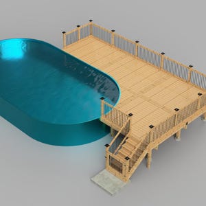 Ritningar för ovanmarkspooldäck, oval pool 18x33'.