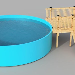 Plans pour piscine hors-terre deck (8x8) piscine ronde 21'. Marches d'entrée à gauche.