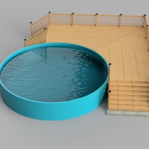 Plans pour terrasse de piscine quart de rond hors sol (25 pi x 25 pi) Piscine ronde de 24 pi.