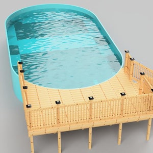 Plans pour terrasse de piscine hors terre 12x16 (entrée droite) pour une piscine ovale 18x33 54" de haut.