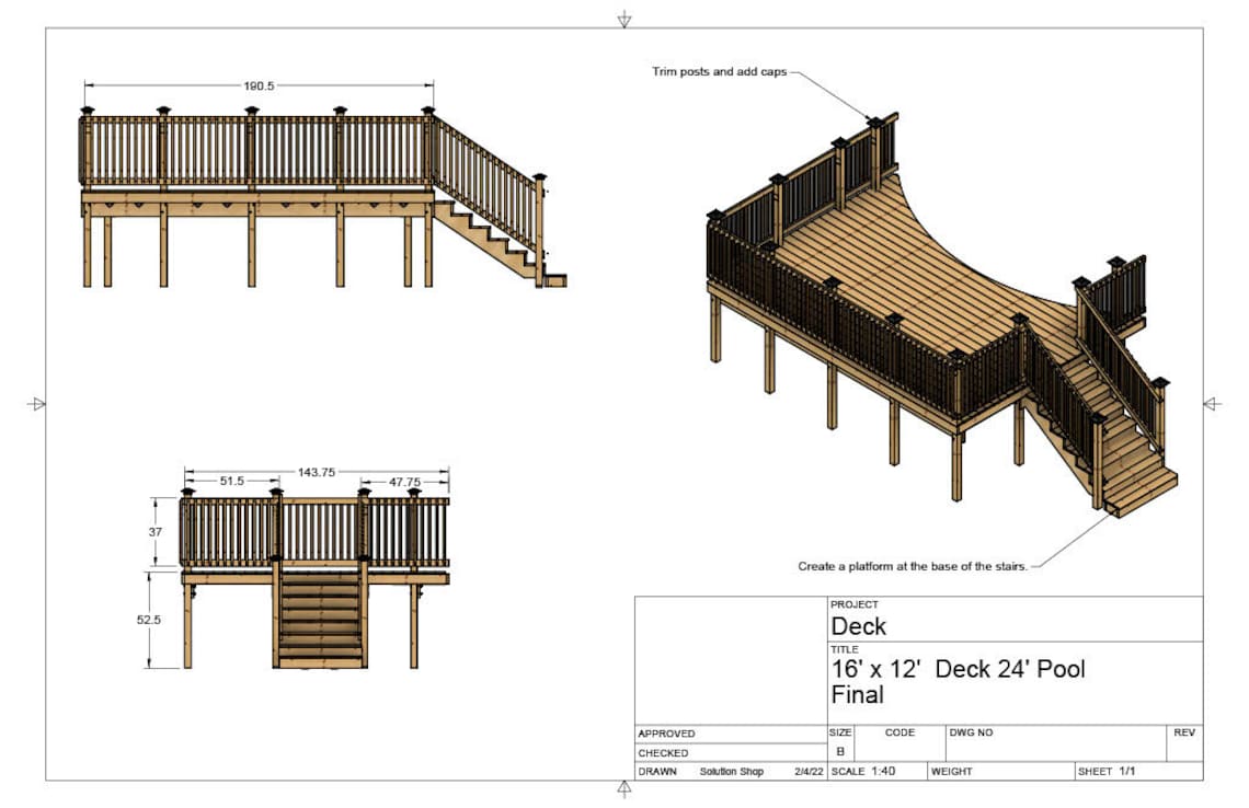 Plans for Above Ground Pool Deck (12x16) 24' Round Pool 52" High - Etsy