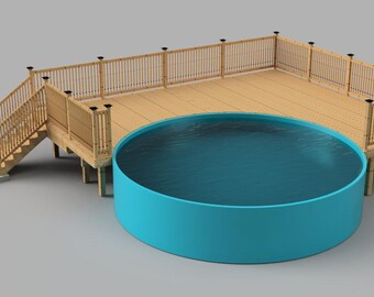 地上 25'x30' プールデッキの計画、高さ 54" の 21' 円形プール用