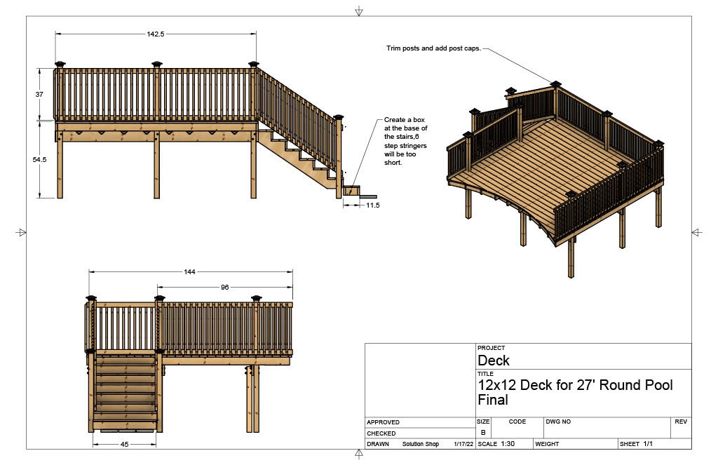 Plans for Above Ground Pool Deck 12x12 27' Round Pool 54 High Etsy