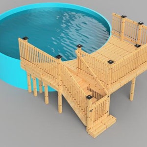 Plans de terrasse de piscine hors terre (8x10) piscine ronde 18', escalier intégré.