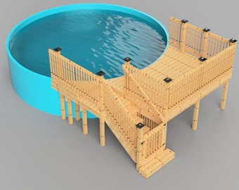 Planos de terraza para piscina elevada (8x10), piscina redonda de 18', escaleras integradas.