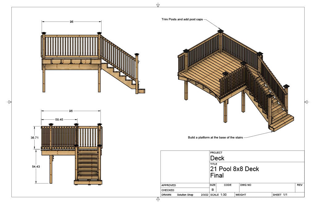 Plans for Above Ground Pool Deck 8x8 21' Round Pool. Left Entry Steps