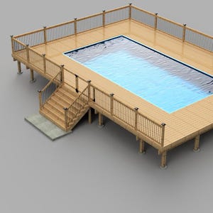 Plans pour terrasse de piscine hors terre Deck 44'x32' pour piscine rectangulaire 31'x16' 54" de haut