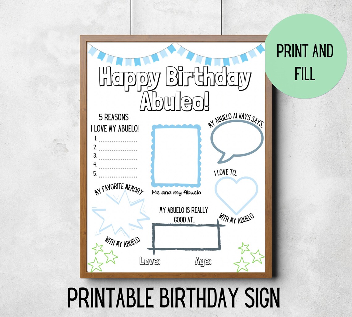 Happy Birthday Abuelo Birthday Printable Instant | Etsy