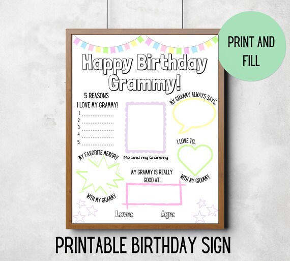 Happy Birthday Grammy Grammy Birthday Printable Instant - Etsy