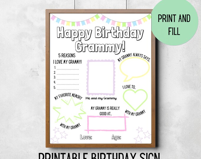 Happy Birthday Grammy, Grammy Birthday Printable - Instant Downloadable ...
