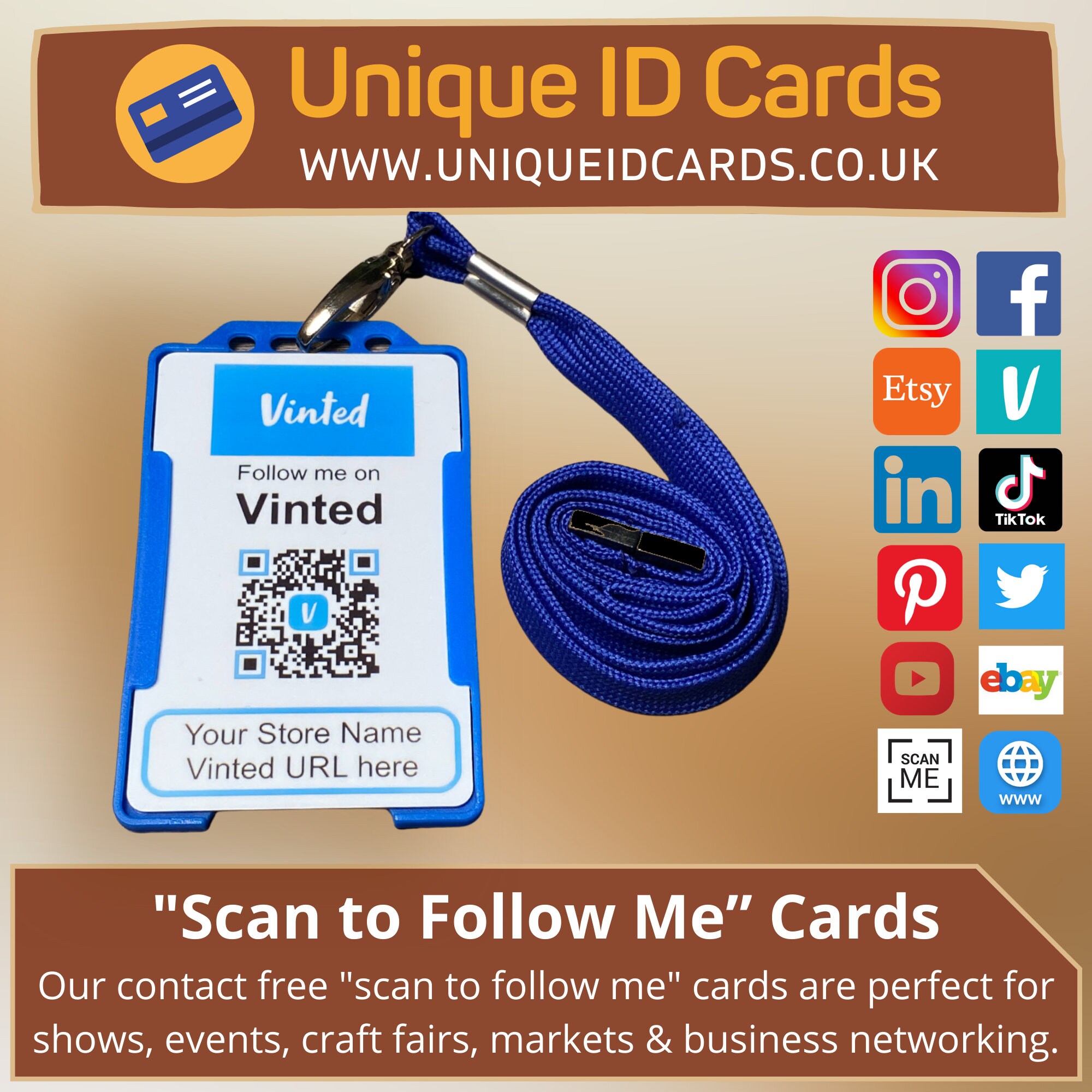 Follow Me on Vinted Custom Name & QR Code PVC Business Etsy UK