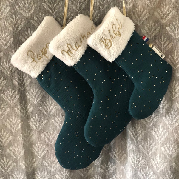 Fir green/gold polka dot Christmas stocking