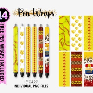 Softball Pen Wraps PNG Sublimation Design - 6 Pack Bundle - Sport Pen Wrap - Epoxy Pen Wrap - Digital Download - Commercial Use