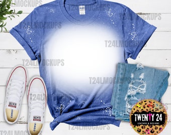 Gildan 64000 Heather Royal Mockup - Bleached T-Shirt Mockup - Bleached Blue Heather Mockup - Digital Download