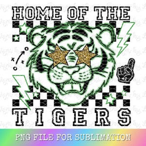 Tigers Green Preppy Mascot PNG Digital Design - Checkered Mascot - School Spirit Design - Home of The Tigers Png - Team Mascot - Tigers