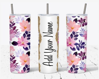 Floral Add Your Own Text Name Monogram Sublimation Tumbler - DIGITAL DOWNLOAD - 20oz Skinny Tumbler Wraps Templates PNG