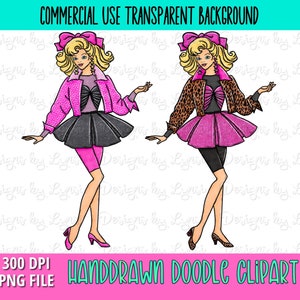 Barbi Doll Clipart PNG Digital Design - Pink Girly Babe - Leopard Barbi Png - Retro Barbi Sublimation - Party Girls - Birthday Girl Doll